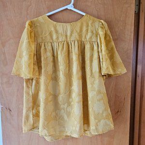 Yellow Floral Short Sleeve Blouse Size S